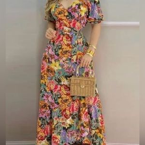 Flower Printed Wrap Dress M NWOT